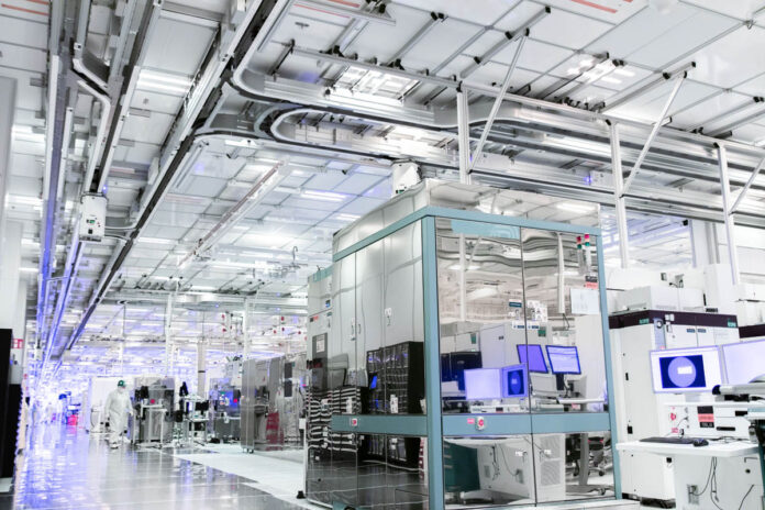Production tools fill the cleanroom of Fab 34, the newest Intel